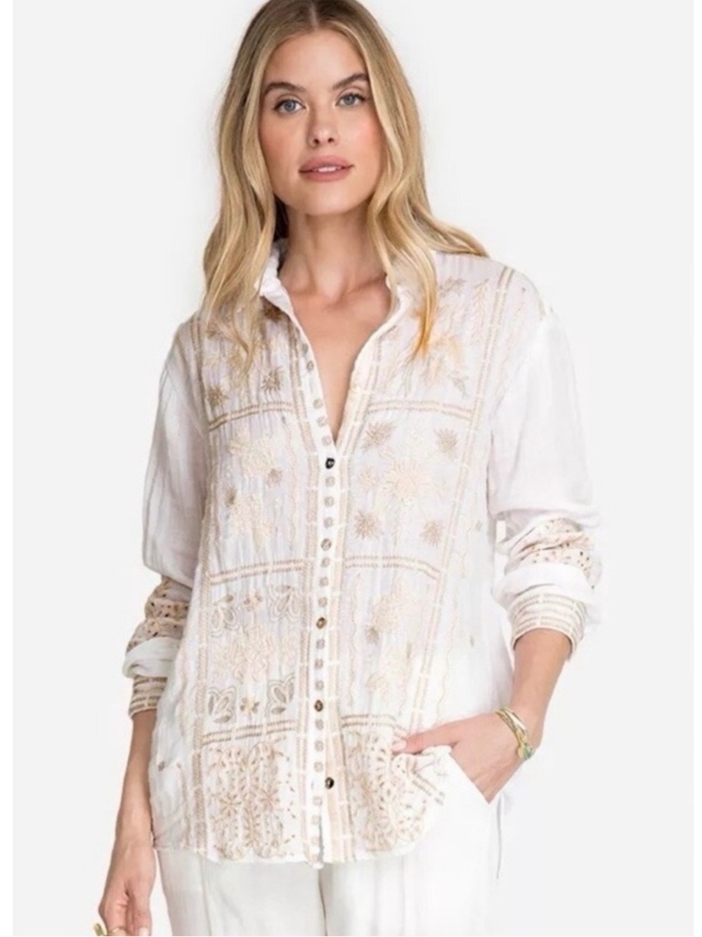 Johnny Was Alberte Oversized Small Shirt with Beautiful Embroidery